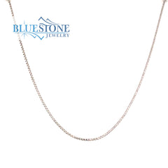 14 Karat White Gold Diamond Cut Round Box Chain at 1.6 grams, 0.8mm in
