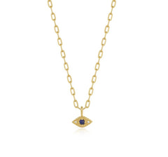 14kt Yellow Gold Plated Evil Eye Necklace with Lapis and CZs - 18"