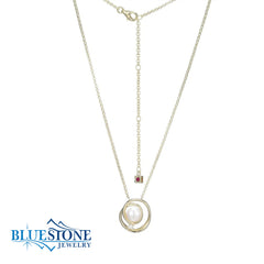 14KYG Plated Necklace with Pearl and Moissanite - 20"