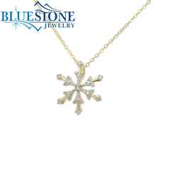 14 Karat Yellow Gold Diamond Snowflake Necklace - 18"