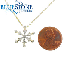 14 Karat Yellow Gold Diamond Snowflake Necklace - 18"