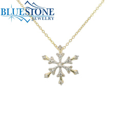 14 Karat Yellow Gold Diamond Snowflake Necklace - 18"