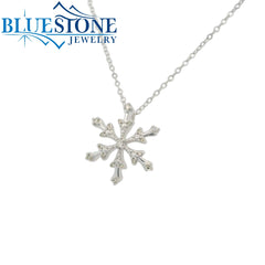 14 Karat White Gold Diamond Snowflake Necklace - 18"