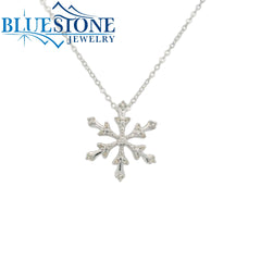 14 Karat White Gold Diamond Snowflake Necklace - 18"