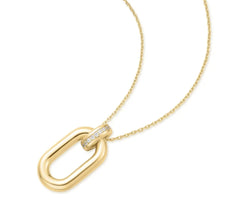 14K Gold Plated Oval Pendant Necklace with CZ's -20"