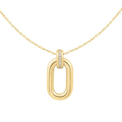 14K Gold Plated Oval Pendant Necklace with CZ's -20"