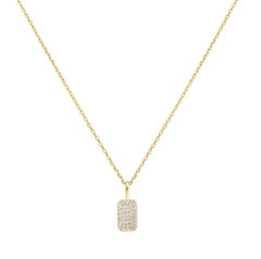 14 Karat Yellow Gold Plated Mini Pave Dog-Tag Necklace -19"