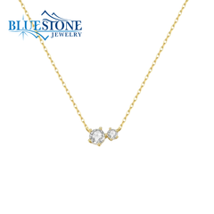 14K Gold Plated Necklace with Two CZ's Set in Five Prongs -18"