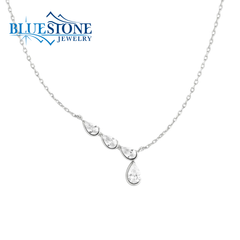 Sterling Silver Half-Bezel Set Pear CZ Necklace -18"