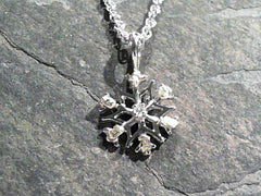 14 Karat White Gold Snowflake Pendant with Diamond & Gold Nuggets
