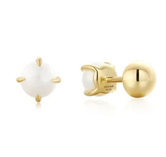 Sterling Silver 14K Yellow Gold Plated Stud Earrings with Two Pearls