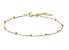 14KT Gold Plated Curb Link Chain Bracelet w/ Bead Details -7.25"