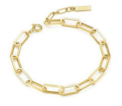 14K Gold Plated Paperclip Link Charm Chain Bracelet - 7.25"