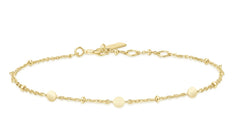 14kt Yellow Gold Plated Bracelet with Discs & Bead Details - 7.25"