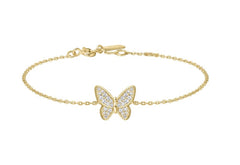 14KT Gold Plated Butterfly Bracelet with CZs -7.25"