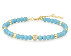 14 Karat Gold Plated Lab-Created Turquoise Beaded Bracelet - 7.25"