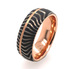 14 Karat Rose Gold & Damascus Steel 8mm Band- Size 10
