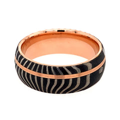 14 Karat Rose Gold & Damascus Steel 8mm Band- Size 10