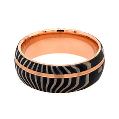 14 Karat Rose Gold & Damascus Steel 8mm Band- Size 10