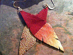 Demi Leather Feather Earrings with Copper and Gold Ombre Dipped design