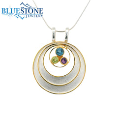 Two-Tone Pearl, Peridot, Amethyst, Blue Topaz Circle Pendant - 18"