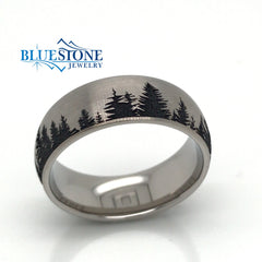 8mm Titanium Domed Ring w/Truckee Tahoe Trees(size10.5)