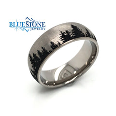 8mm Titanium Domed Ring w/Truckee Tahoe Trees(size10.5)