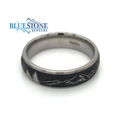 6mm Titanium Truckee Tahoe Mountains & Trees Ring with Black Cerakote(size10.25)