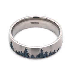 6mm Titanium Tahoe Trees Ring with Blue Titanium Cerakote