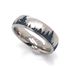 6mm Titanium Tahoe Trees Ring with Blue Titanium Cerakote