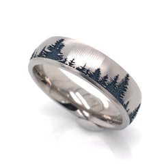 6mm Titanium Tahoe Trees Ring with Blue Titanium Cerakote