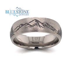 7mm Titanium Tahoe Moutains & Pine Trees Ring(size 10)
