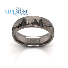7mm Titanium Tahoe Moutains & Pine Trees Ring(size 10)