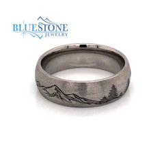 7mm Titanium Tahoe Moutains & Pine Trees Ring(size 10)