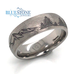 7mm Titanium Tahoe Moutains & Pine Trees Ring(size 10)