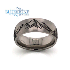 8mm Titanium Tahoe Moutains & Pine Trees Ring(size 9.25)