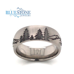 8mm Titanium Tahoe Moutains & Pine Trees Ring(size 9.25)