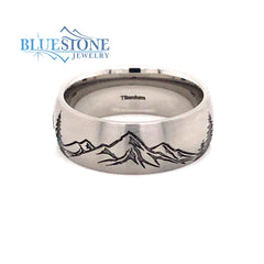 8mm Titanium Tahoe Moutains & Pine Trees Ring(size 9.25)