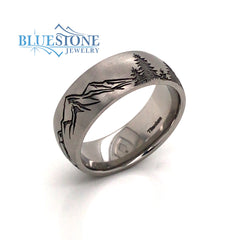 8mm Titanium Tahoe Moutains & Pine Trees Ring(size 9.25)