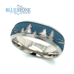 8 mm Domed Titanium Band w/Ridgeway Blue Cerakote- Size 9.75