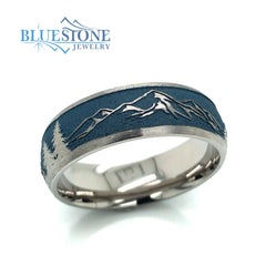 8 mm Domed Titanium Band w/Ridgeway Blue Cerakote- Size 9.75