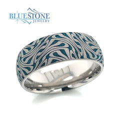 Titanium 8mm Band w/Laser Detail and Teal Cerakote