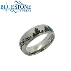 7mm Titanium Tahoe Mountains & Trees Ring *Reverse Pattern*Sz 10.25