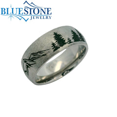 8mm Titanium Tahoe Mountains & Trees Ring *Reverse Pattern*Sz 10