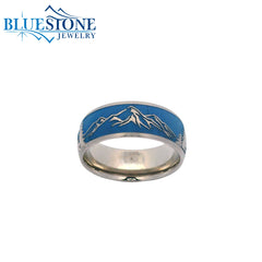 8mm Domed Titanium Band w/Ridgeway Blue Cerakote- Size 7.75