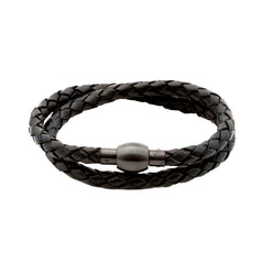 Black Leather Necklace with Steel Clasp- Small 16 Inches