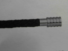 Steel and Black Leather Necklace 60cm Large Size 24 inches