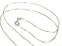 Sterling Silver Box Chain 0.7mm wide measuring 18 inches long.
