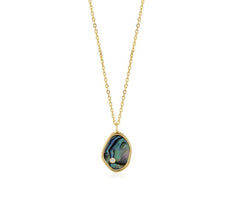 14 Karat Yellow Gold Plated Necklace with Abalone and CZs - 20"