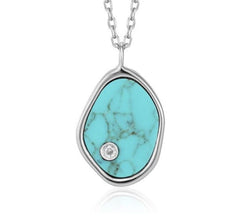 Sterling Silver with Rhodium Plating Necklace with Turquoise and CZ - 20"